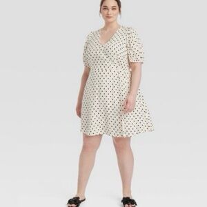 Women's Balloon Short Sleeve Mini Wrap Dress Polka Dots A New Day